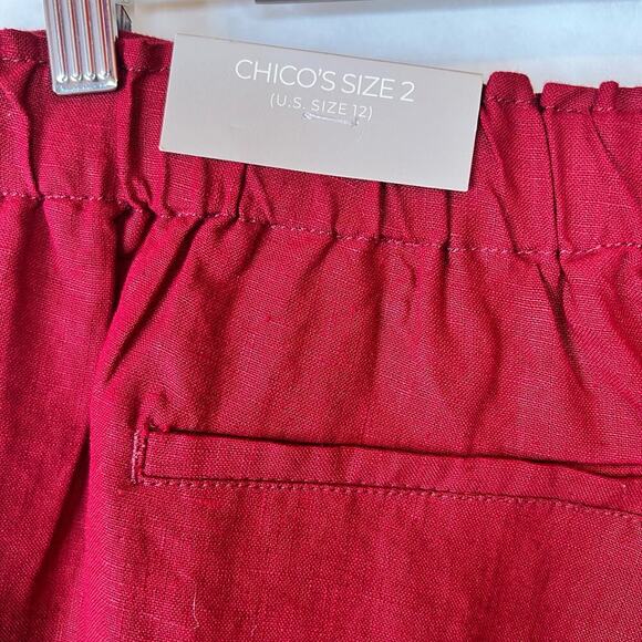 CHICO'S Linen Tie-Front Shorts in Garnet Women's Size 2 = U.S. size 12 - Picture 9 of 13